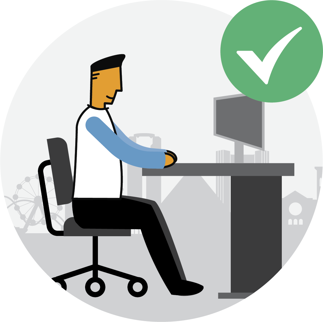 Illustration of a person sat at a desk with good posture