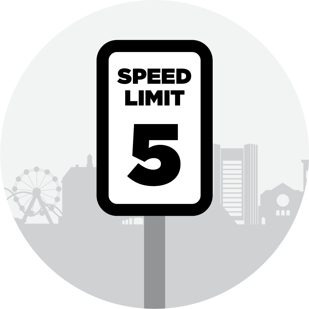 Sign post with the words Speed Limit 5 on it